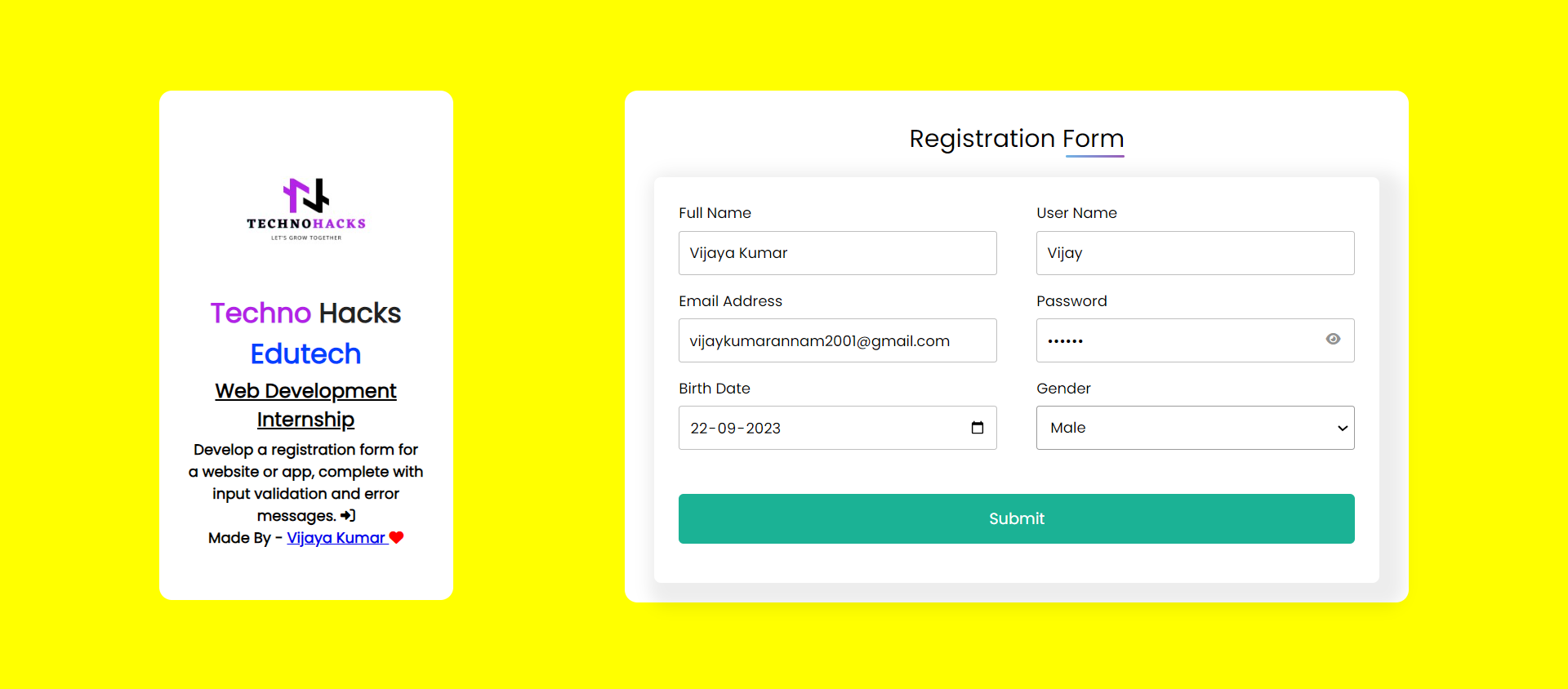 Registrartion Form (Display data on same page)